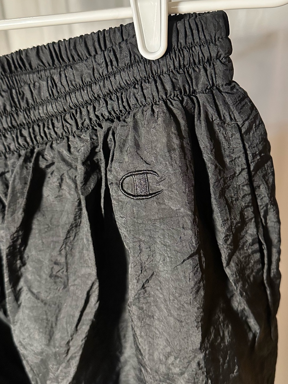 Vintage 90s Champion Nylon Track Pants Mesh Lined Windbreakers-Black-Men’s XL